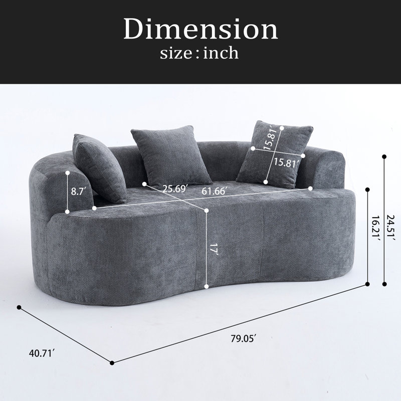 Canapé en forme de croissant de style moderne à dossier bas avec coussins profonds, comprenant un canapé à trois places rempli de mousse qui ne nécessite aucun assemblage