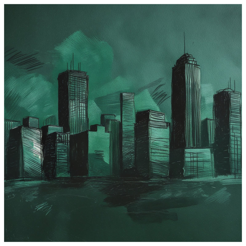Green City Skyline Comforter, Queen