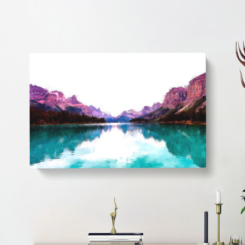 Maligne Lake Scene In Canada - Wrapped Canvas Painting, 50cm H x 76cm W x 3cm D