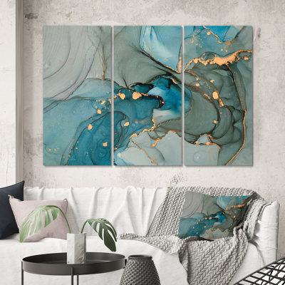 Turquoise doré infusé marbre - reproduction d'art sur toile moderne