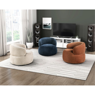 Fauteuil d'appoint pivotant bleu moderne avec tissu chenille et rotation à 360 degrés avec revêtement de luxe
