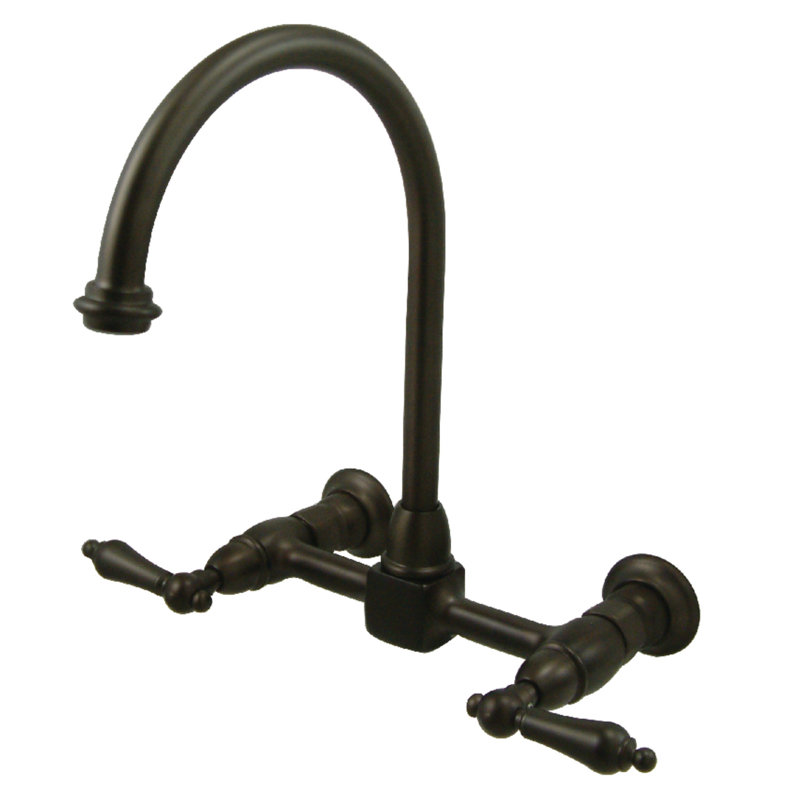 Kingston Brass Restoration Double-Handle 2-Hole Wall-Mount Bridge Kitchen Faucet, Oil Rubbed Bronze