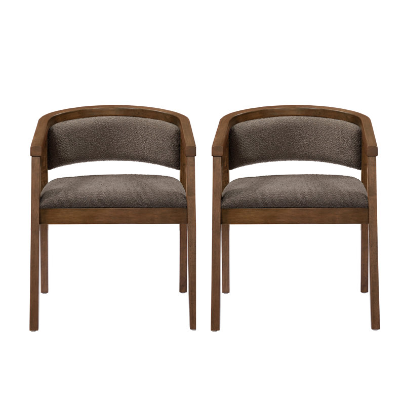 Arden U-Shaped Boucle Upholstered Dining Chairs With Armrest, Brown Cushion/Walnut Frame