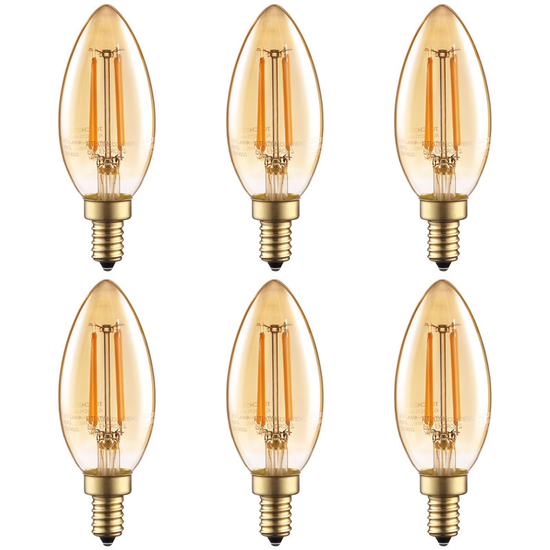 Ampoules DEL C11 pour candélabre, 4,5 W (équivalent 40 W), ampoules vintage à filament DEL dimmables, 350 lm, certifiées UL, culot E12.