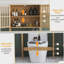 Armoire de rangement en bambou au-dessus de la toilette, organisateur de salle de bain au-dessus de la toilette avec portes à lattes, tablette réglable et tablette ouverte, naturel