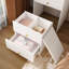 Coiffeuse 3 en 1 avec miroir à DEL et tabouret de rangement - coiffeuse de maquillage compacte avec 4 tiroirs, armoire de rangement et tabouret caché, panneau de densité, bibliothèque ouverte pour l'organisation de la chambre à coucher