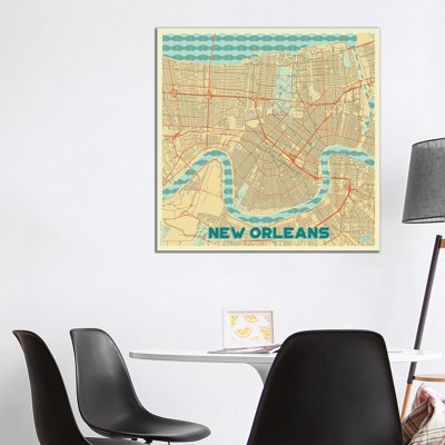 New Orleans Retro Urban Blueprint Map by Hubert Roguski - Wrapped Canvas Print