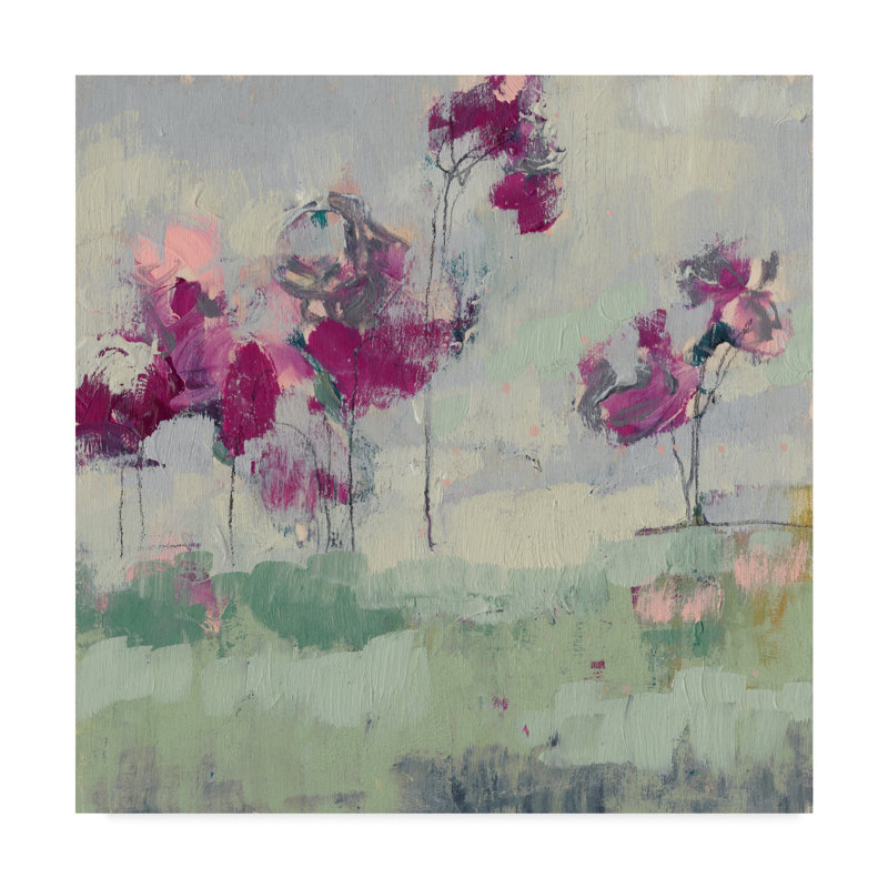 « fuchsia treeline i », peinture sur toile tendue, H 14 po x l 14 po x P 2 po