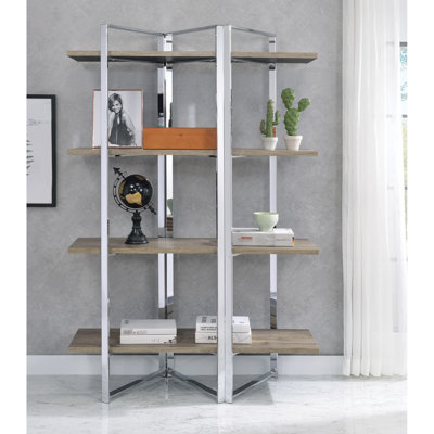 Bibliothèque à 4 tablettes avec rangement naturel et polyvalent pour l'organisation de la chambre à coucher