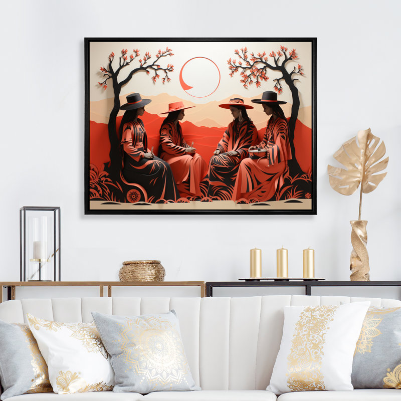 Western Desert Nomads Papercut, reproduction d'art sur toile, H 16 po x l 32 po x P 1 po, Cadre flottant noir