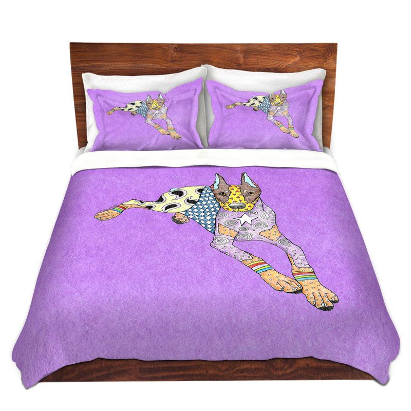 Ensemble de housse de couette doberman dog, 1 housse de couette grand + 2 taies standards, Mauve / Gris / Blanc