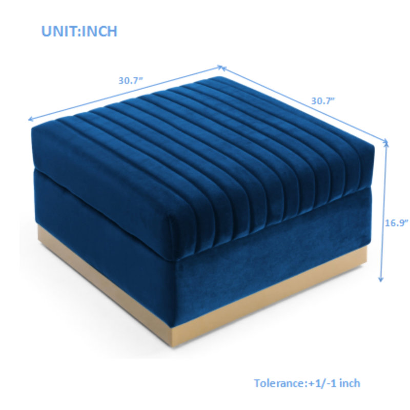 Blue Velvet For Living Room - Modern Upholstered With Vertical Tufting In Dense Foam Padding Comfort, Blue