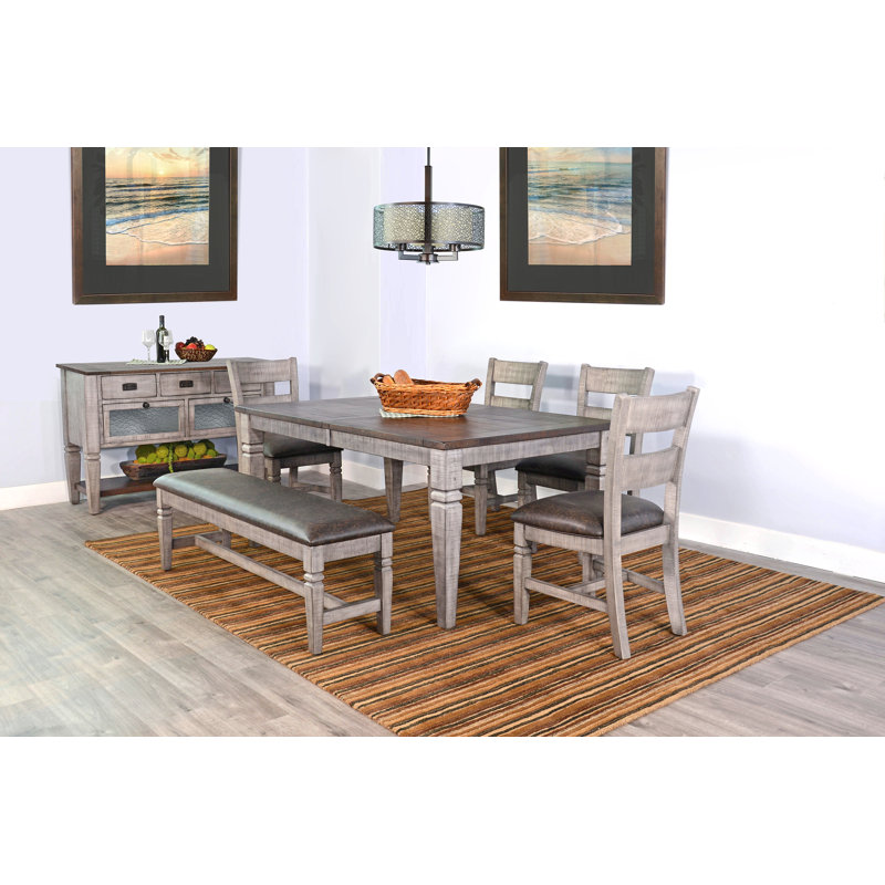  90" Extension 6-Piece Dining Set with Butterfly Leaf, Gray, Brown/Gray