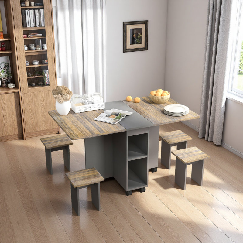 Ensemble de table de salle à manger extensible 5 pièces avec 4 chaises pour 4 personnes
