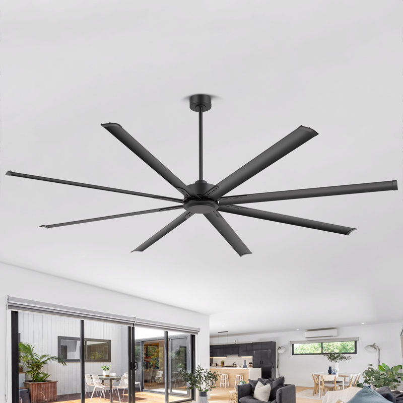 Industrial DC Motor Ceiling Fan with Reversible Blades, 96" Wide, Black