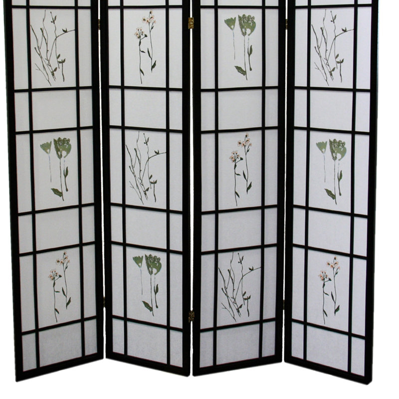 Cloison 70 "à 4 panneaux / cloison" Shoji ", H 70 po x l 60 po x P 10 po, Noir