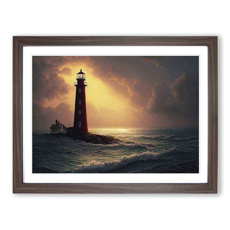 Entrancing Lighthouse Seascape 1 Piece Single Picture Frame Wall Art, 34cm H x 46cm W x 2cm D, Walnut