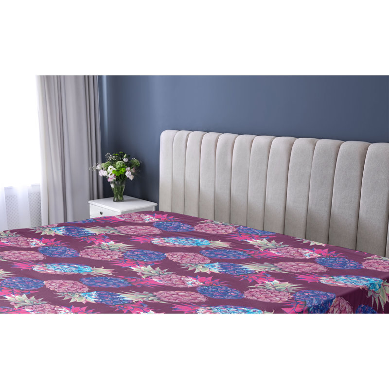 Ambesonne drap-housse tropical aquarelle ananas parcelle magenta foncé vert, Drap-housse de taille simple