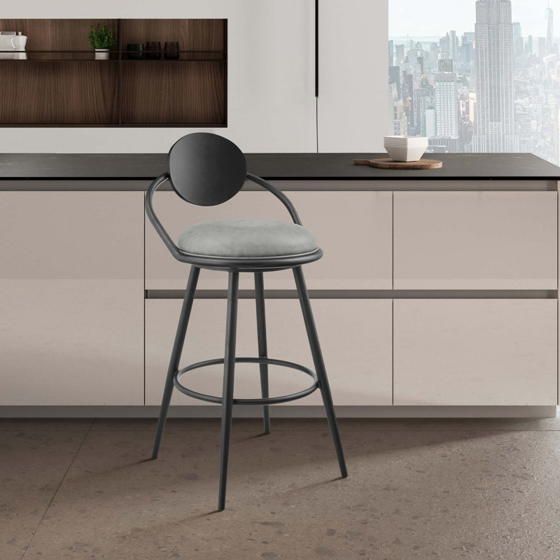 Elegant Swivel Bar Stool with Wood Back, Gray, Counter Stool ( 26" Seat Height)
