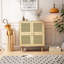 Armoire de rangement en maille rotin 4 portes, buffet avec huit espaces de rangement, pour entrée, salon, couloir-681392773