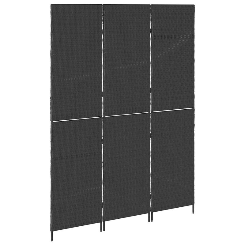 3 - Panel Folding Room Divider, Black, 180cm H x 146cm W x 0.16cm D