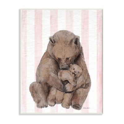 «Playful Mother Bear and Cub Stripe Nursery Illustration» par Laura Marshall - impression d'art graphique