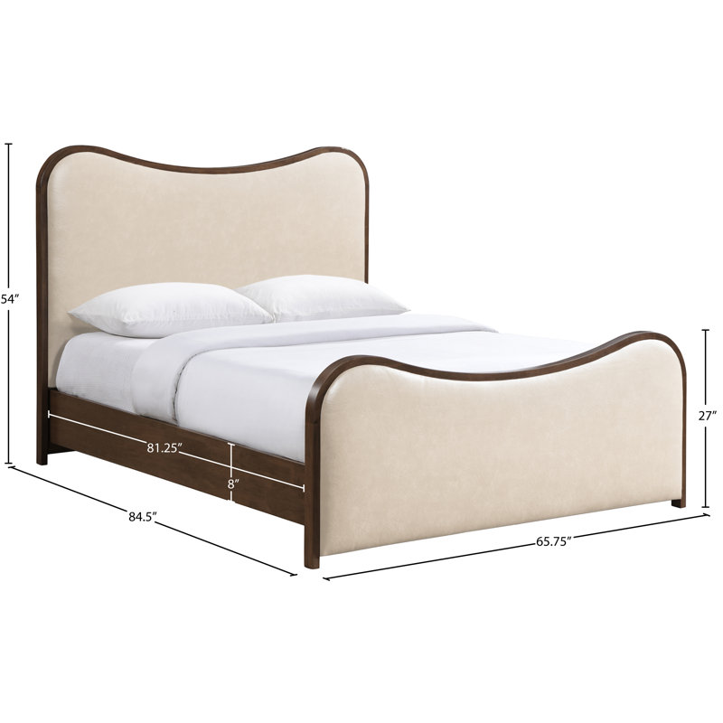 Lit tapissier Arvada, Grand, Crème végétalien en cuir / brossé en noyer