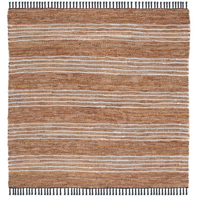 Preston Striped Hand-Woven Cotton/Leather/Jute Brown/Beige Area Rug