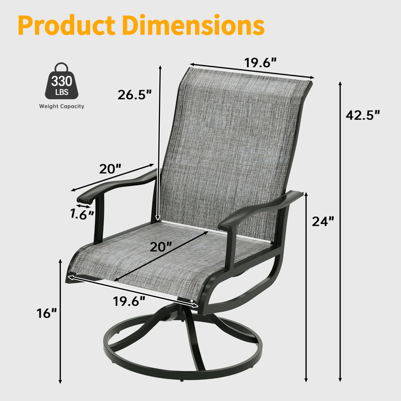 Luxury Swivel Rocking Chair Set, Patio Dining Armchair with Ergonomic High Back & Recyclable All-Weather Materials