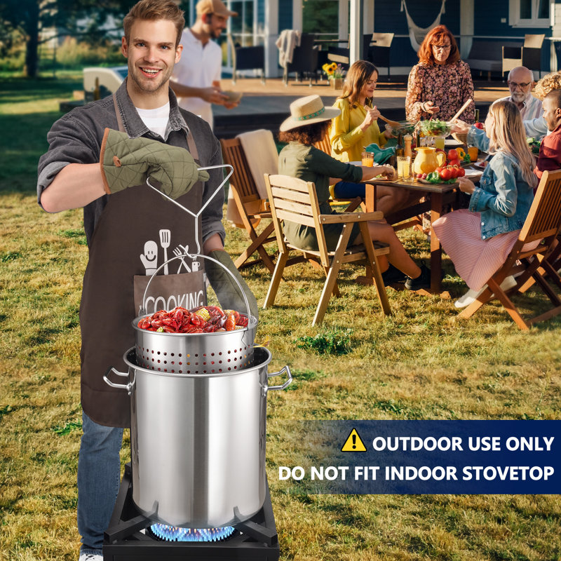 40QT Stainless Steel Stockpot with Basket and Steamer Insert