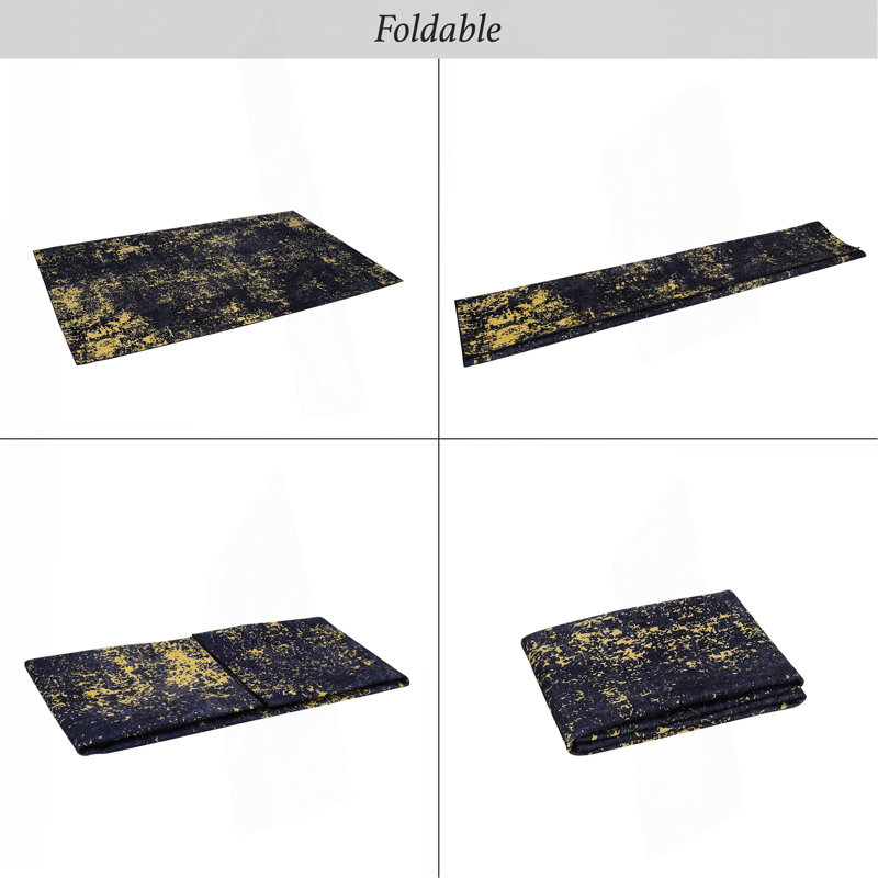 Black Washable Rug Area Rug (Black+Gold), Rectangle 8' x 10'