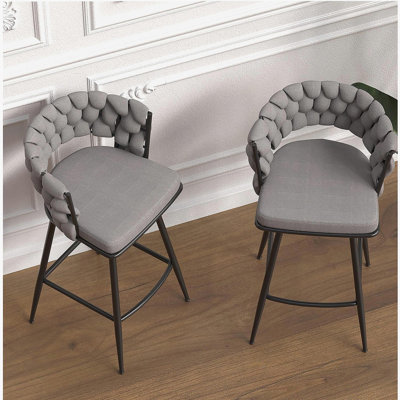 Ensemble de 2 tabourets de bar, chaise d'îlot de cuisine non réglable, tabouret de bar rotatif à 360 degrés avec dossier et repose-pieds