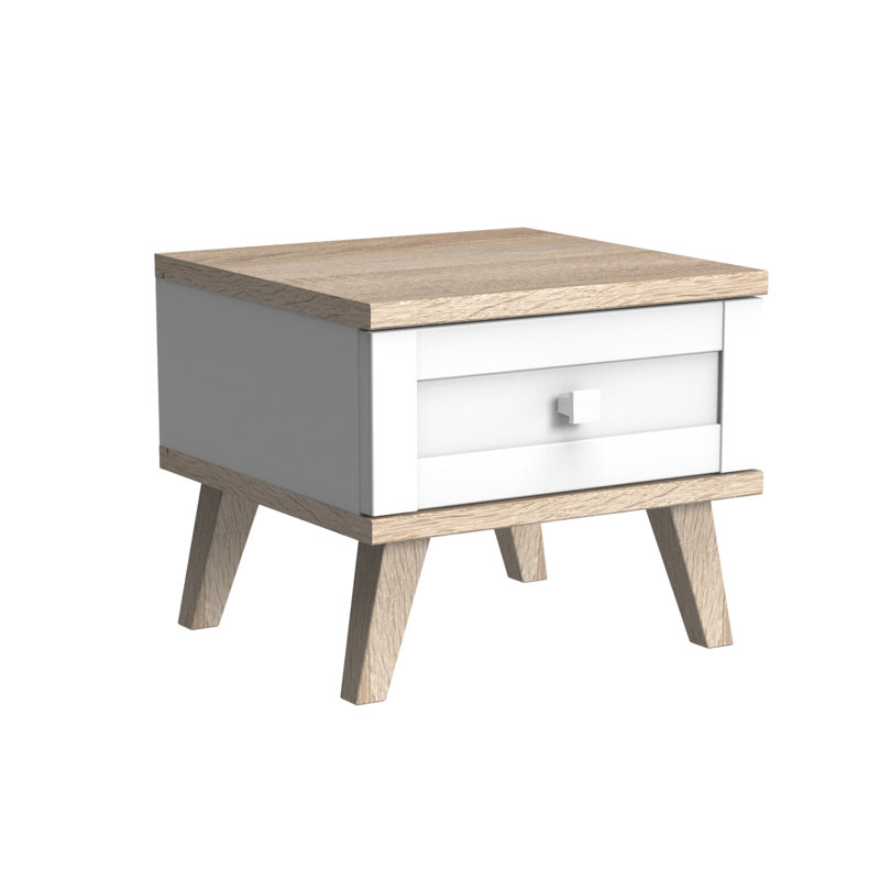 Milsom 42cm W Particle Board / Chipboard Bedside Table, White/Abs. Rough-Sawn Replica Oak
