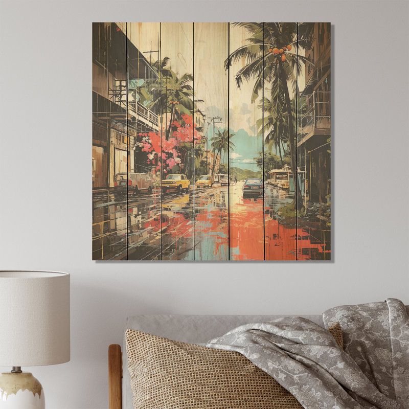 Popart Maui Beach Landscape III - Fruits On Wood Print, 30" H x 30" W