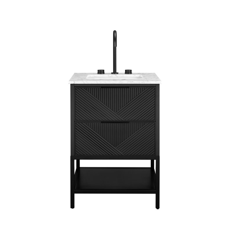 Diamond 24'' W Single Vanity, Charcoal Black, White Quartz, Matte Black