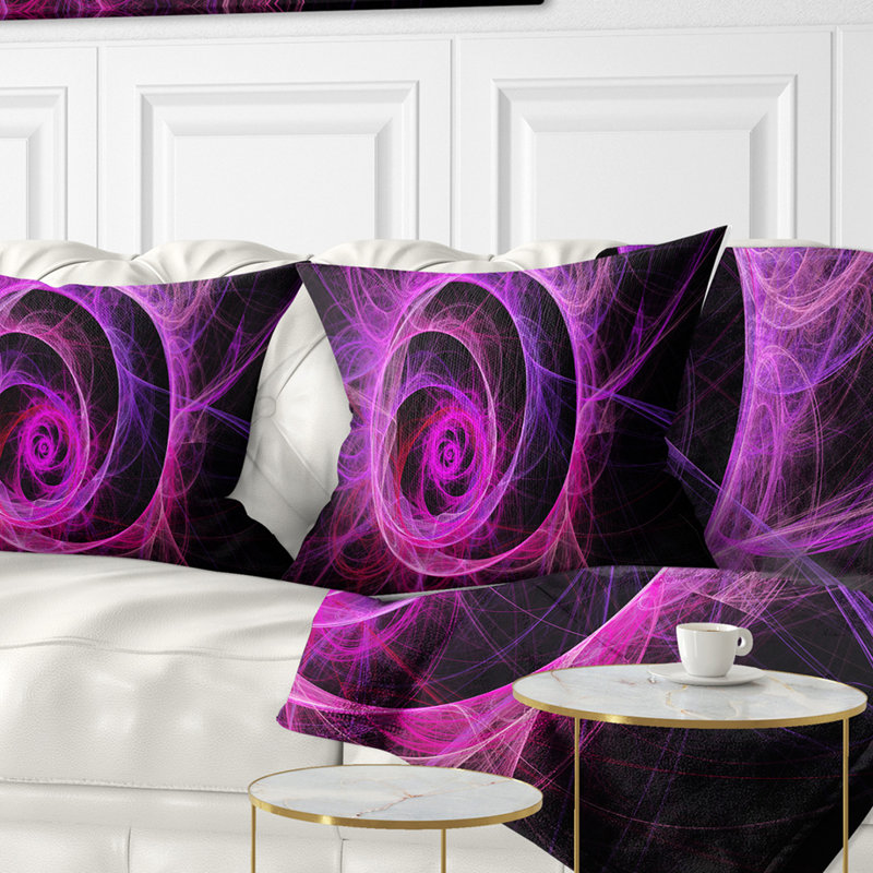 Motif de fleurs exotiques - coussin imprimé abstrait, 16 po x 1 po, Rose / Noir, Coussin décoratif