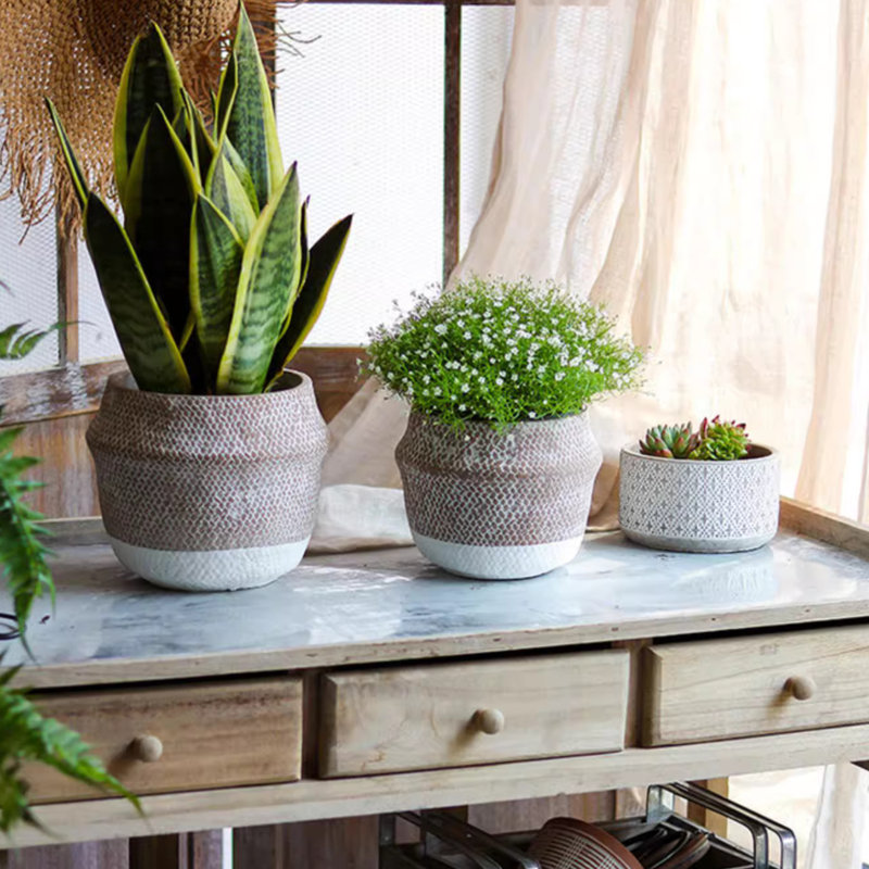 Boho Straw-Look Flower Planter, 6.6" H x 6.6" W x 6.6" D