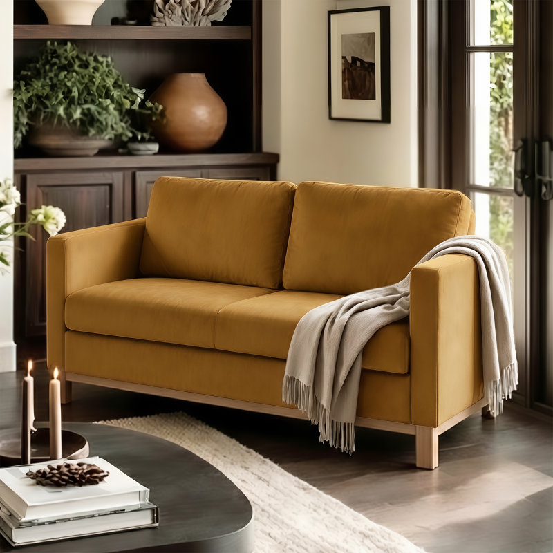   Causeuse rembourrée en velours 60 po Mid Century, Polyester gingembre