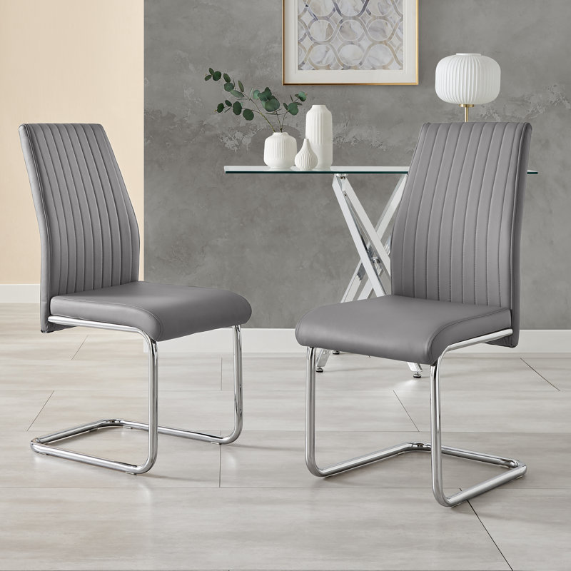Loren Faux Leather Dining Chairs with Chrome Legs Upholstered Modern Design, Grey