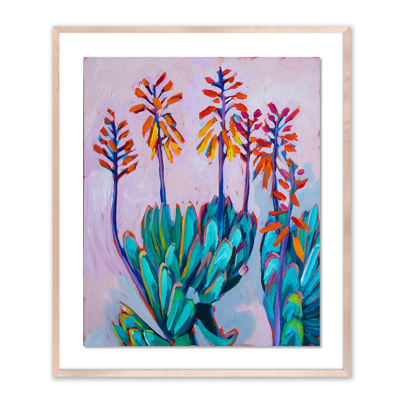 Fan Aloe Painting by Sari Shryack, 40" H x 34" W x 2.5" D, Natural