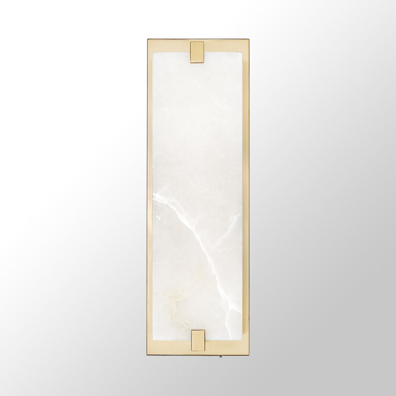 Dimmable LED Wall Mounted Sconce With Natural Spanish Marble Shade 5 Colors Adjustable, 18.60" H x 5.98" W x 2.37" D, Brass