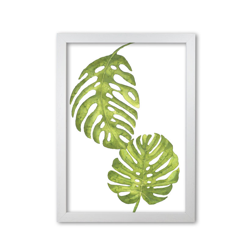 Monstera Leaf - Print, 60 cm H x 42 cm W x 5 cm D, White Grain Frame