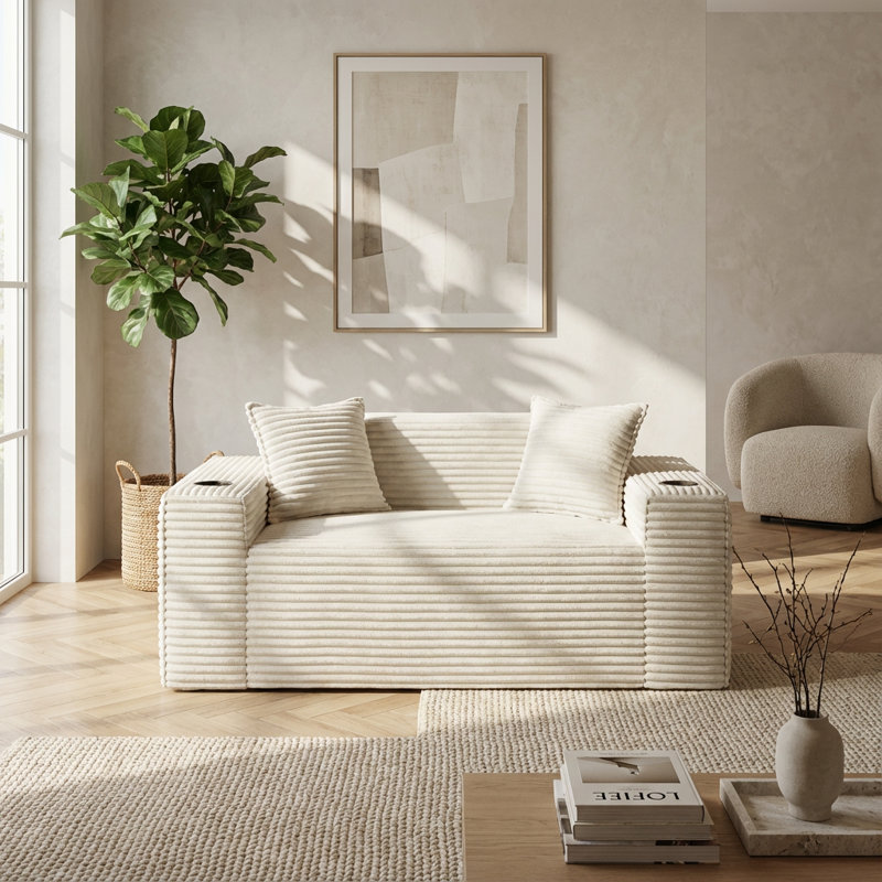 Canapé compact à deux places avec confort moelleux et aucun assemblage requis, 27.5" H x 61" W x 38.6" D, 2, Blanc