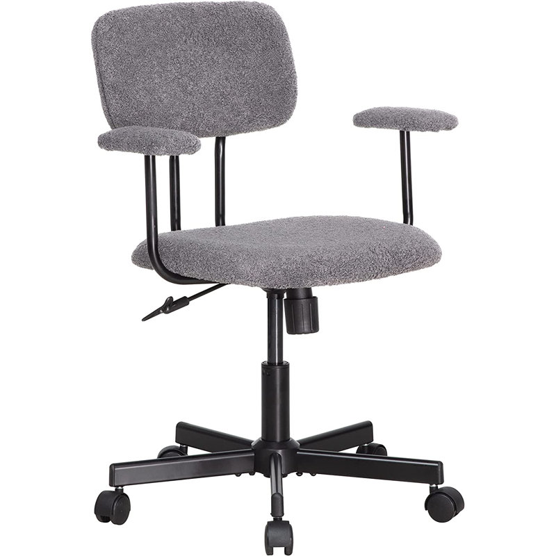 Chaise de travail en laine d'agneau de 23 po avec accoudoirs pivotants et dossier capitonné, Gris, Oui