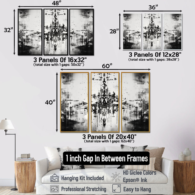 Reneau - Ensemble d'art mural lustre Glam, Cadre flottant noir, H 32 po x l 48 po x P 1 po