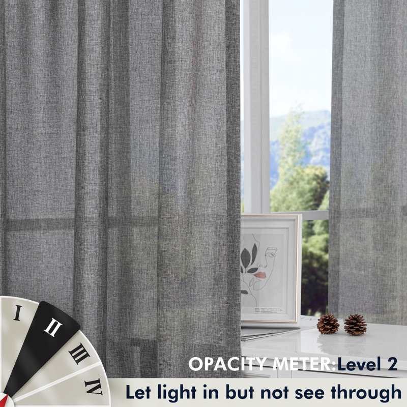 Dabachi Linen Textured Semi-Sheer Back Tab Curtain Pair, 52" W x 84" L, Dark Gray