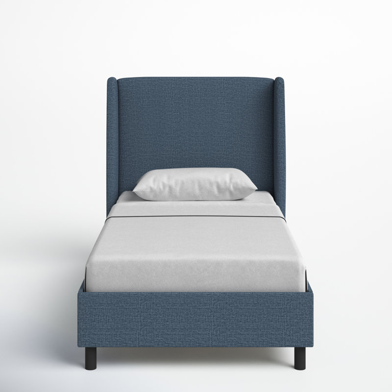 Tilly Upholstered Low Profile Platform Bed, Twin, Zuma Navy Textured Linen