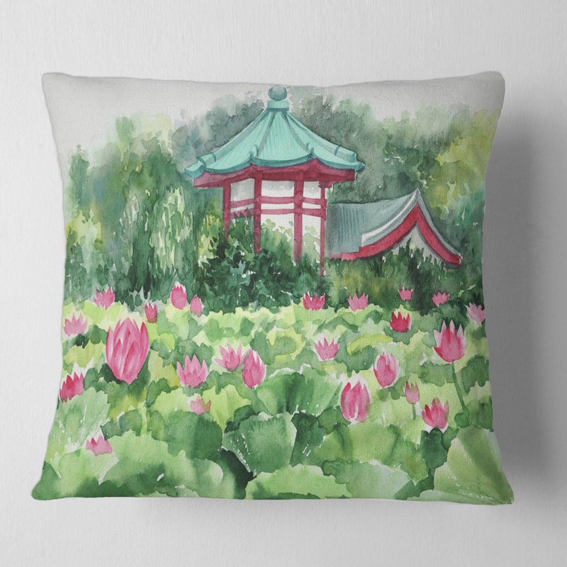 Housse de coussin et insert Lotus Lotus and Pagoda, 18" x 18"
