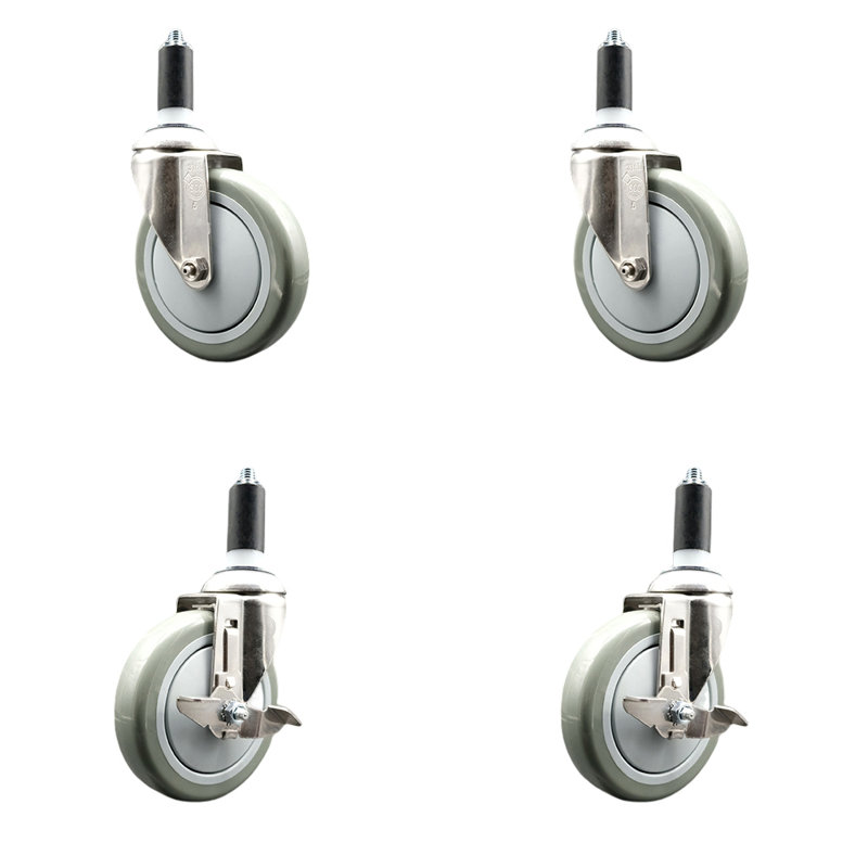 Ensemble de roulettes extensibles en poly pivotant avec 2 freins, gris, H 5 po x l 5 po