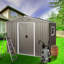 Remise de rangement extérieure en métal gris de 8 pi x 6 pi - construction en acier galvanisé, évents intégrés perforés, porte coulissante avec serrure, assemblage facile pour la structure de fer d'atelier, ventilation des évents, pour construire le garage